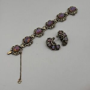 Alice Caviness Hollycraft Vintage Dragons Breath Glass Opal Bracelet Earrings